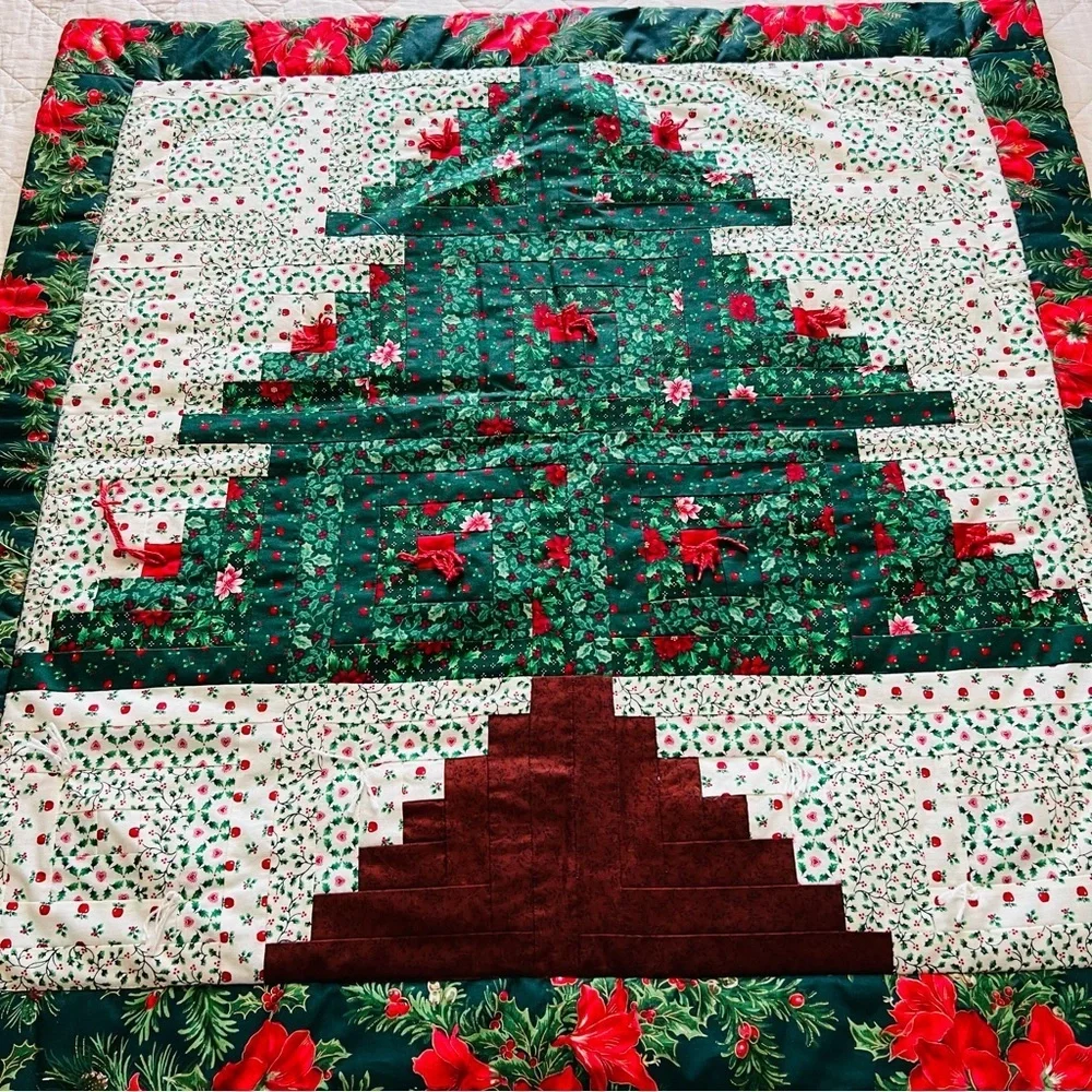 New Handmade Christmas-Themed Cotton Quilt with large, stylized Christmas tree.